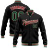 Custom Black Kelly Green-Red Bomber Full-Snap Varsity Letterman Jacket Custom Black Kelly Green-Red Bomber Full-Snap Varsity Letterman Jacket