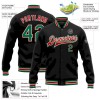 Custom Black Kelly Green-Red Bomber Full-Snap Varsity Letterman Jacket Custom Black Kelly Green-Red Bomber Full-Snap Varsity Letterman Jacket