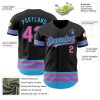 Custom Black Pink-Sky Blue Line Authentic Baseball Jersey Custom Black Pink-Sky Blue Line Authentic Baseball Jersey