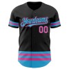 Custom Black Pink-Sky Blue Line Authentic Baseball Jersey Custom Black Pink-Sky Blue Line Authentic Baseball Jersey