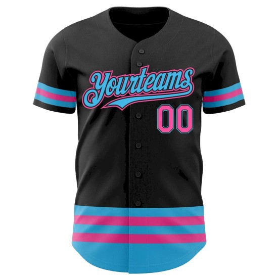 Custom Black Pink-Sky Blue Line Authentic Baseball Jersey Custom Black Pink-Sky Blue Line Authentic Baseball Jersey