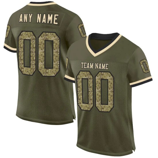 Custom Olive Camo Black-Cream Mesh Authentic Throwback Salute To Service Football Jersey Custom Olive Camo Black-Cream Mesh Authentic Throwback Salute To Service Football Jersey