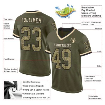 Custom Olive Camo Black-Cream Mesh Authentic Throwback Salute To Service Football Jersey Custom Olive Camo Black-Cream Mesh Authentic Throwback Salute To Service Football Jersey