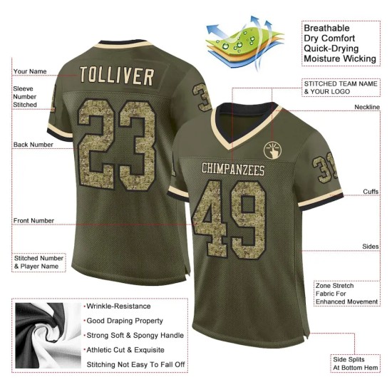 Custom Olive Camo Black-Cream Mesh Authentic Throwback Salute To Service Football Jersey Custom Olive Camo Black-Cream Mesh Authentic Throwback Salute To Service Football Jersey