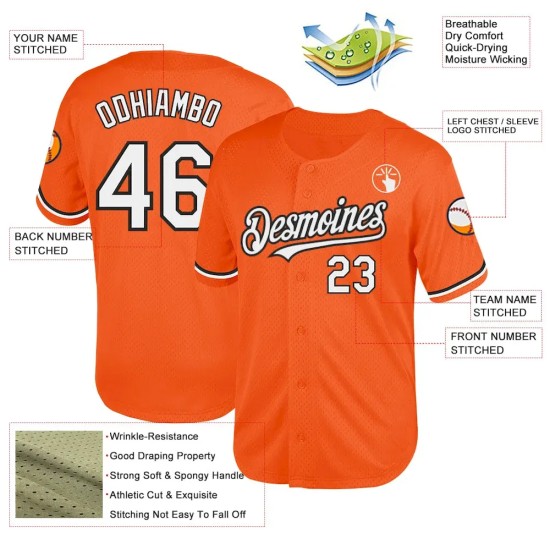 Custom Orange White-Black Mesh Authentic Throwback Baseball Jersey Custom Orange White-Black Mesh Authentic Throwback Baseball Jersey