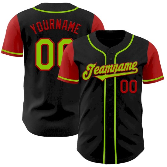 Custom Black Neon Green-Red Authentic Two Tone Baseball Jersey Custom Black Neon Green-Red Authentic Two Tone Baseball Jersey