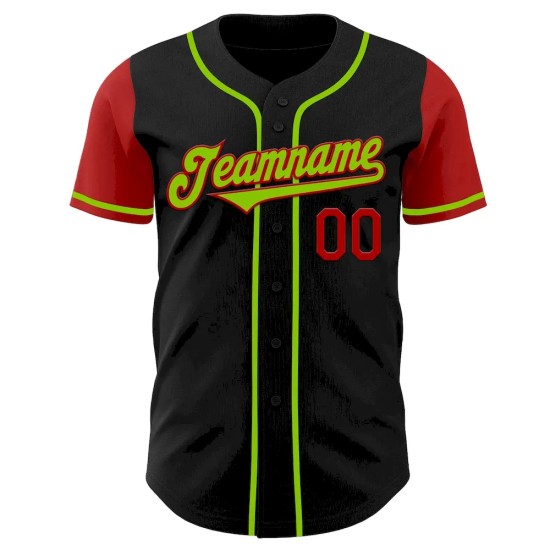 Custom Black Neon Green-Red Authentic Two Tone Baseball Jersey Custom Black Neon Green-Red Authentic Two Tone Baseball Jersey