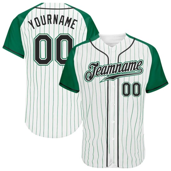 Custom White Kelly Green Pinstripe Black-Kelly Green Authentic Raglan Sleeves Baseball Jersey Custom White Kelly Green Pinstripe Black-Kelly Green Authentic Raglan Sleeves Baseball Jersey