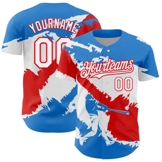 Custom Electric Blue White-Fire Red 3D Puerto Rico Puerto Rican Flag Authentic Baseball Jersey Custom Electric Blue White-Fire Red 3D Puerto Rico Puerto Rican Flag Authentic Baseball Jersey