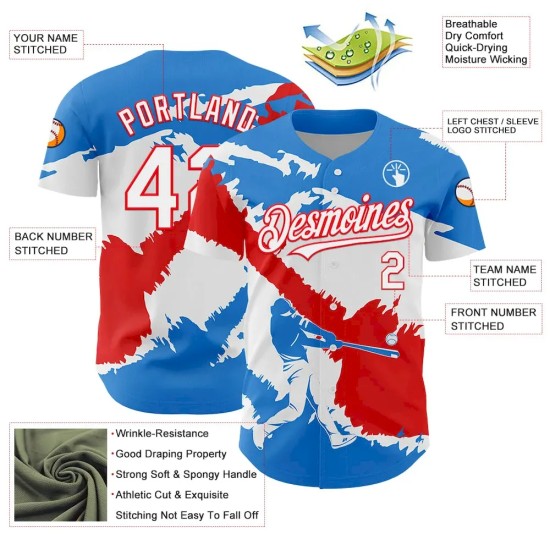 Custom Electric Blue White-Fire Red 3D Puerto Rico Puerto Rican Flag Authentic Baseball Jersey Custom Electric Blue White-Fire Red 3D Puerto Rico Puerto Rican Flag Authentic Baseball Jersey