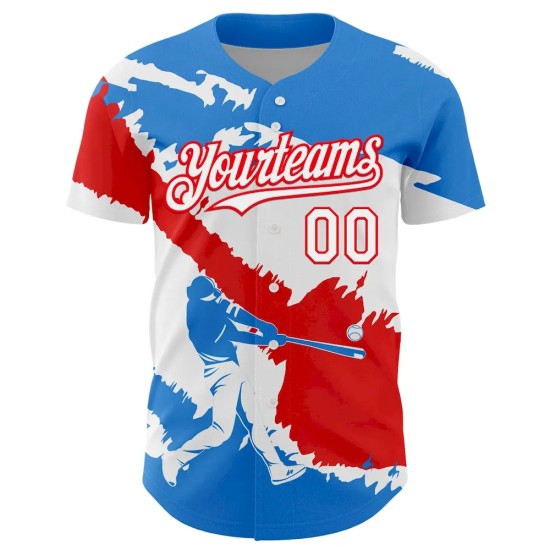 Custom Electric Blue White-Fire Red 3D Puerto Rico Puerto Rican Flag Authentic Baseball Jersey Custom Electric Blue White-Fire Red 3D Puerto Rico Puerto Rican Flag Authentic Baseball Jersey