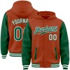 Custom Texas Orange Kelly Green-White Bomber Full-Snap Varsity Letterman Two Tone Hoodie Jacket Custom Texas Orange Kelly Green-White Bomber Full-Snap Varsity Letterman Two Tone Hoodie Jacket