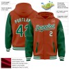 Custom Texas Orange Kelly Green-White Bomber Full-Snap Varsity Letterman Two Tone Hoodie Jacket Custom Texas Orange Kelly Green-White Bomber Full-Snap Varsity Letterman Two Tone Hoodie Jacket
