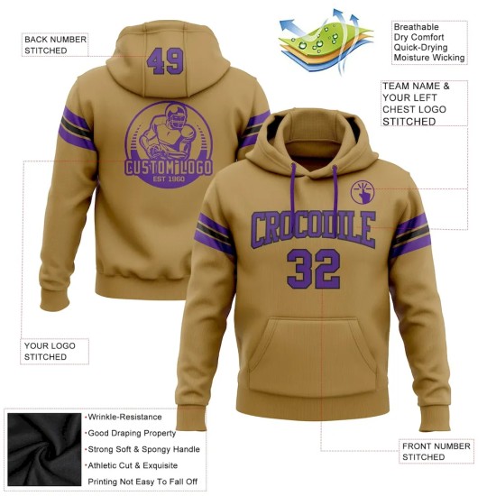 Custom Stitched Old Gold Purple-Black Football Pullover Sweatshirt Hoodie Custom Stitched Old Gold Purple-Black Football Pullover Sweatshirt Hoodie