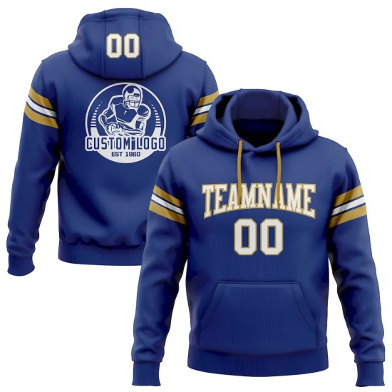 Custom Stitched Royal White-Old Gold Football Pullover Sweatshirt Hoodie Custom Stitched Royal White-Old Gold Football Pullover Sweatshirt Hoodie