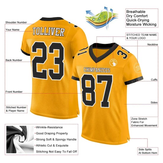 Custom Gold Black-White Mesh Authentic Football Jersey Custom Gold Black-White Mesh Authentic Football Jersey