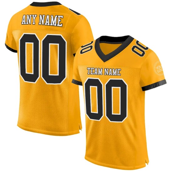 Custom Gold Black-White Mesh Authentic Football Jersey Custom Gold Black-White Mesh Authentic Football Jersey