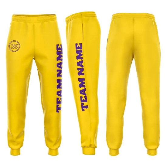 Custom Gold Purple Fleece Jogger Sweatpants Custom Gold Purple Fleece Jogger Sweatpants