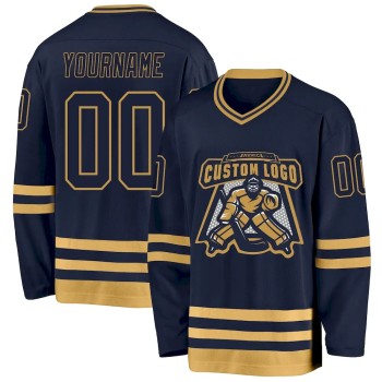 Custom Navy Old Gold Hockey Jersey Custom Navy Old Gold Hockey Jersey