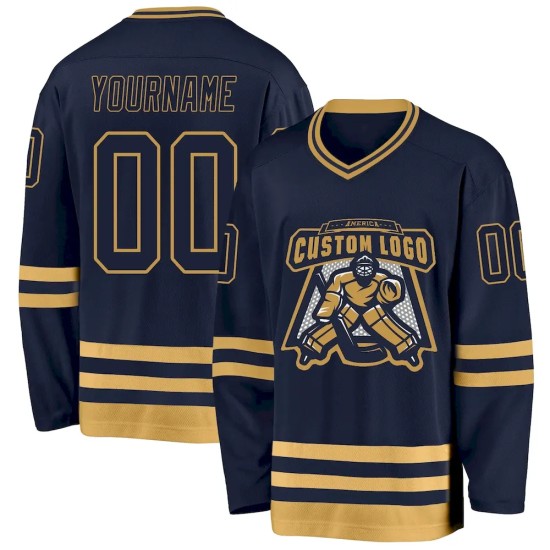 Custom Navy Old Gold Hockey Jersey Custom Navy Old Gold Hockey Jersey