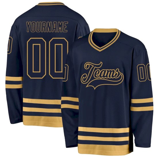 Custom Navy Old Gold Hockey Jersey Custom Navy Old Gold Hockey Jersey