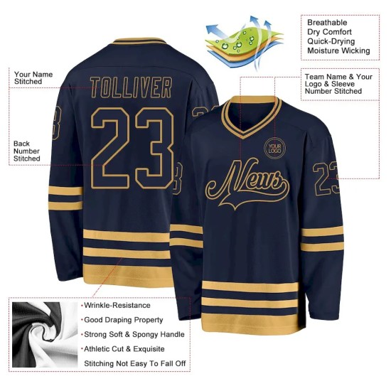 Custom Navy Old Gold Hockey Jersey Custom Navy Old Gold Hockey Jersey