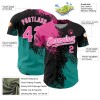 Custom Black Pink-Teal 3D Pattern Design Abstract Brush Stroke Authentic Baseball Jersey Custom Black Pink-Teal 3D Pattern Design Abstract Brush Stroke Authentic Baseball Jersey