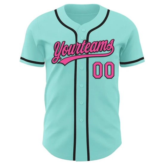 Custom Ice Blue Pink-Black Authentic Baseball Jersey Custom Ice Blue Pink-Black Authentic Baseball Jersey
