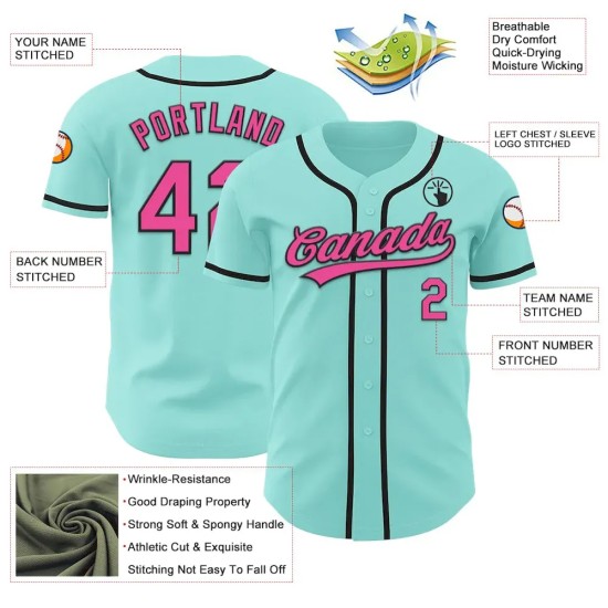 Custom Ice Blue Pink-Black Authentic Baseball Jersey Custom Ice Blue Pink-Black Authentic Baseball Jersey
