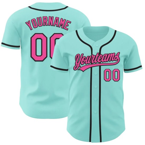 Custom Ice Blue Pink-Black Authentic Baseball Jersey Custom Ice Blue Pink-Black Authentic Baseball Jersey