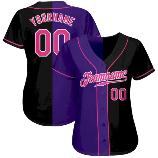 Custom Black Pink-Purple Authentic Split Fashion Baseball Jersey Custom Black Pink-Purple Authentic Split Fashion Baseball Jersey