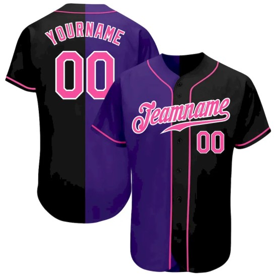 Custom Black Pink-Purple Authentic Split Fashion Baseball Jersey Custom Black Pink-Purple Authentic Split Fashion Baseball Jersey