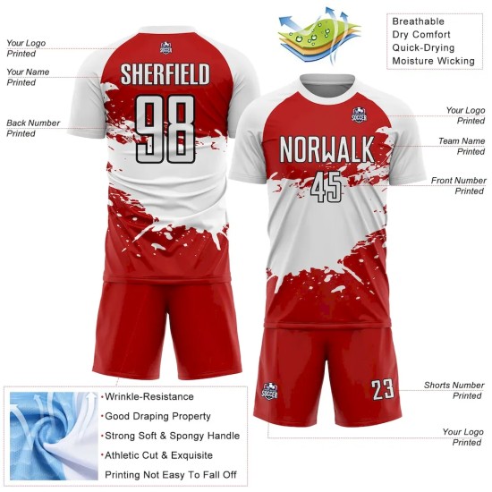 Custom Red White-Black Splash Sublimation Soccer Uniform Jersey Custom Red White-Black Splash Sublimation Soccer Uniform Jersey