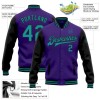 Custom Purple Teal-Black Bomber Full-Snap Varsity Letterman Two Tone Jacket Custom Purple Teal-Black Bomber Full-Snap Varsity Letterman Two Tone Jacket