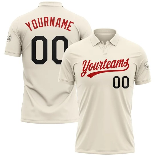 Custom Cream Black-Red Performance Vapor Golf Polo Shirt Custom Cream Black-Red Performance Vapor Golf Polo Shirt