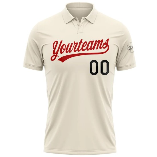 Custom Cream Black-Red Performance Vapor Golf Polo Shirt Custom Cream Black-Red Performance Vapor Golf Polo Shirt