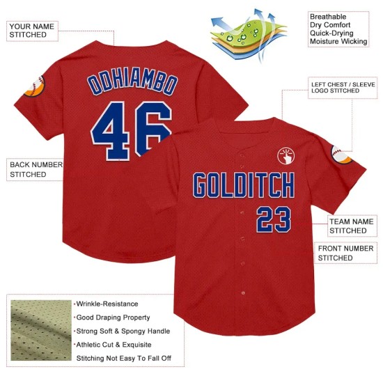 Custom Red Royal-White Mesh Authentic Throwback Baseball Jersey Custom Red Royal-White Mesh Authentic Throwback Baseball Jersey