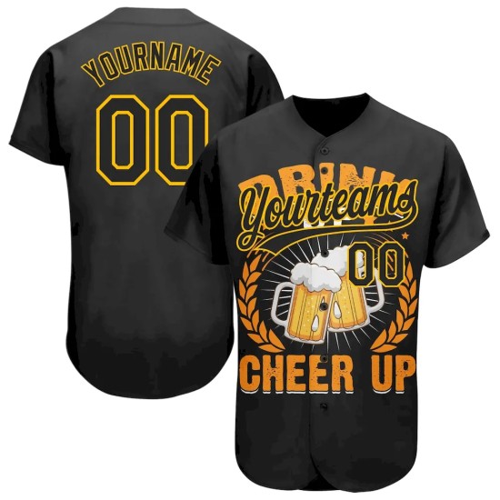 Custom Black Yellow 3D Pattern Design International Beer Day Authentic Baseball Jersey Custom Black Yellow 3D Pattern Design International Beer Day Authentic Baseball Jersey