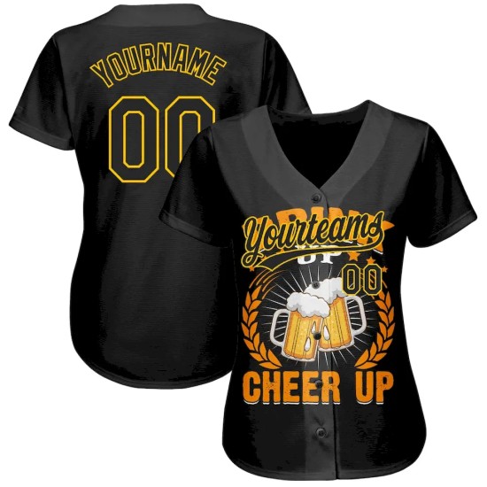 Custom Black Yellow 3D Pattern Design International Beer Day Authentic Baseball Jersey Custom Black Yellow 3D Pattern Design International Beer Day Authentic Baseball Jersey