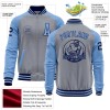 Custom Gray Navy-Light Blue Bomber Varsity Letterman Two Tone Zipper Jacket Custom Gray Navy-Light Blue Bomber Varsity Letterman Two Tone Zipper Jacket