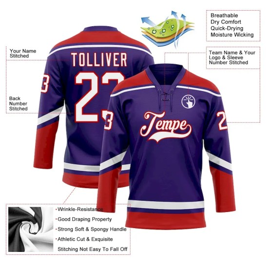 Custom Purple White-Red Hockey Lace Neck Jersey Custom Purple White-Red Hockey Lace Neck Jersey