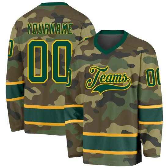 Custom Camo Green-Gold Salute To Service Hockey Jersey Custom Camo Green-Gold Salute To Service Hockey Jersey