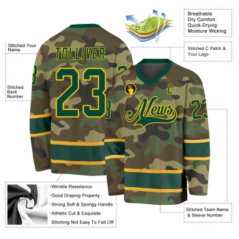 Custom Camo Green-Gold Salute To Service Hockey Jersey Custom Camo Green-Gold Salute To Service Hockey Jersey