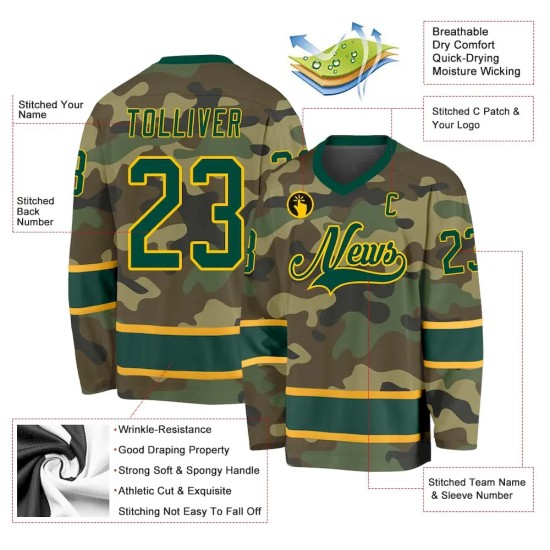 Custom Camo Green-Gold Salute To Service Hockey Jersey Custom Camo Green-Gold Salute To Service Hockey Jersey