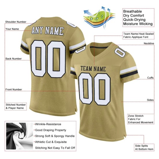 Custom Vegas Gold White-Black Mesh Authentic Football Jersey Custom Vegas Gold White-Black Mesh Authentic Football Jersey