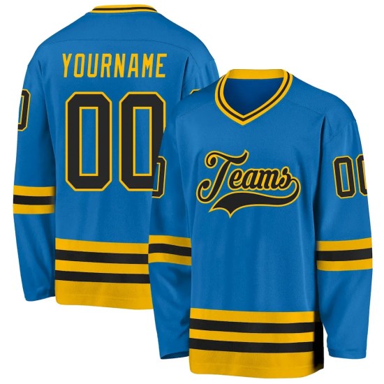 Custom Blue Black-Gold Hockey Jersey Custom Blue Black-Gold Hockey Jersey