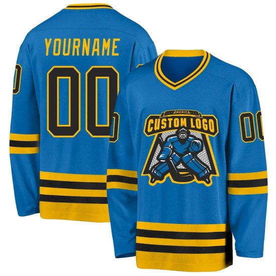 Custom Blue Black-Gold Hockey Jersey Custom Blue Black-Gold Hockey Jersey