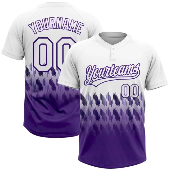 Custom White Purple 3D Pattern Lines Two-Button Unisex Softball Jersey Custom White Purple 3D Pattern Lines Two-Button Unisex Softball Jersey