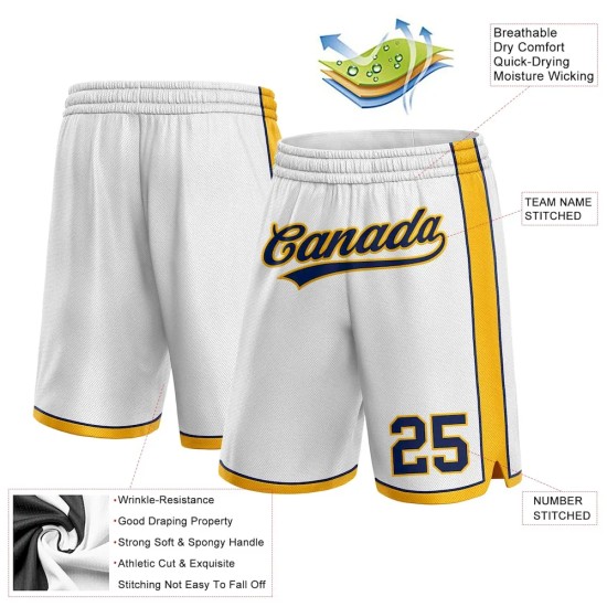 Custom White Navy-Gold Authentic Basketball Shorts Custom White Navy-Gold Authentic Basketball Shorts