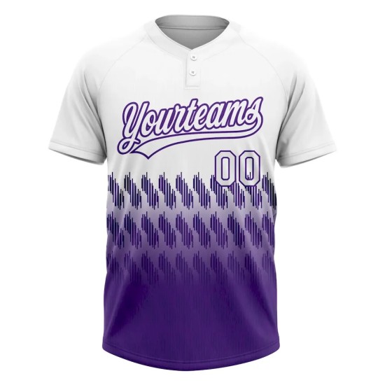 Custom White Purple 3D Pattern Lines Two-Button Unisex Softball Jersey Custom White Purple 3D Pattern Lines Two-Button Unisex Softball Jersey